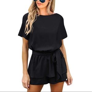 Casual Black Romper with Cutout Keyhole Back